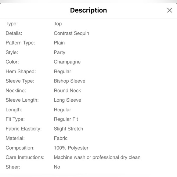 SHEIN - Champagne Sequin Long Sleeve Top - size M - NWOT - Picture 11 of 16